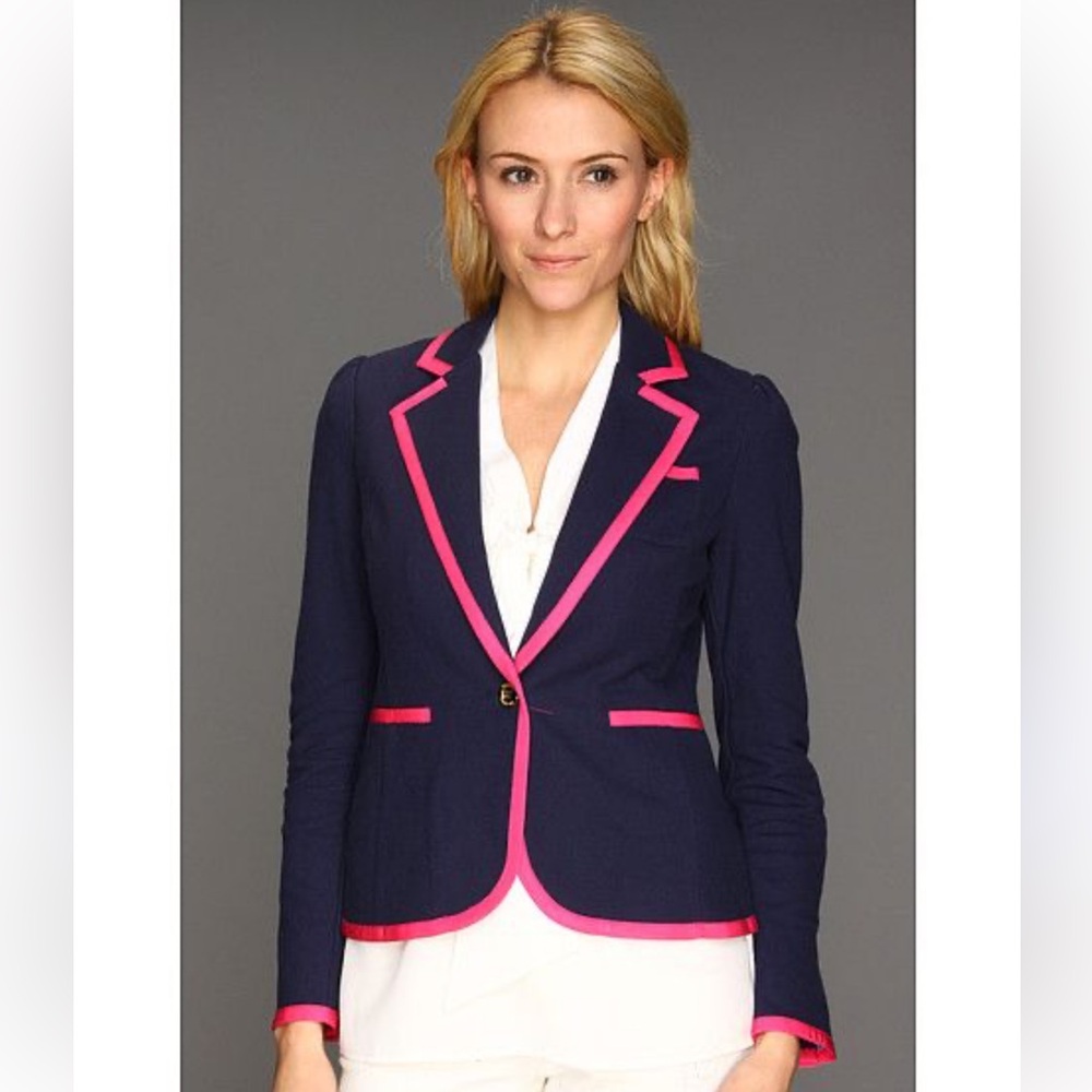 Lilly Pulitzer True Navy Blazer with Pink Accents Malibu Blazer Medium - Picture 2 of 6